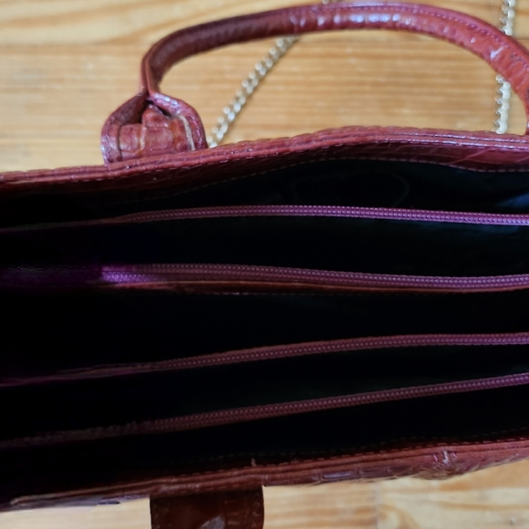 Red Faux Croc Embossed Crossbody Bag, with Gold Metal Accents by Stone Mountain. - Picture 5 of 12